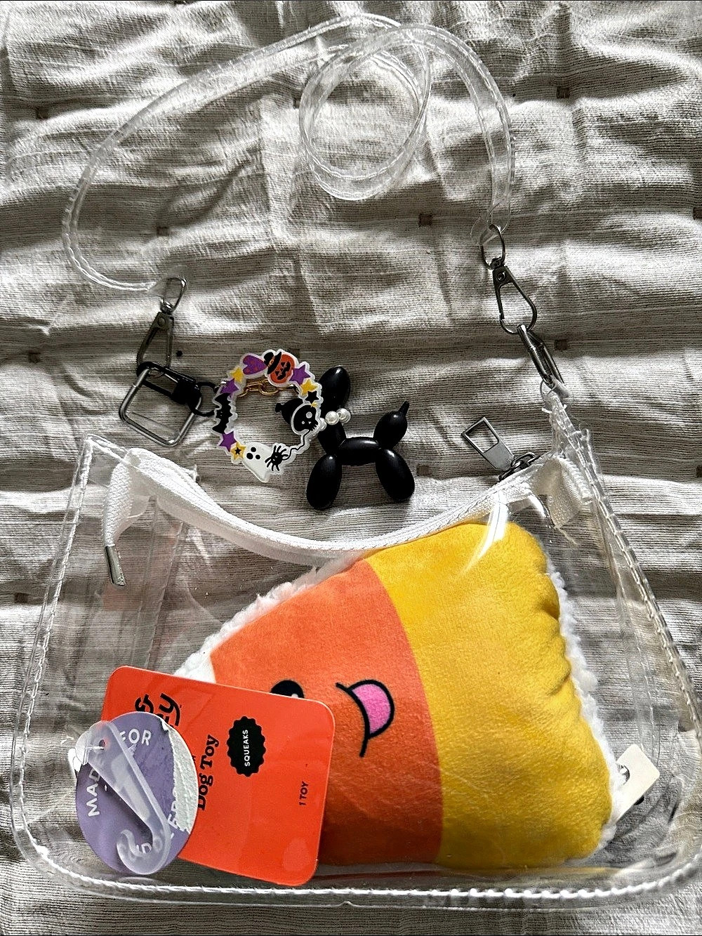 Clear Mini Bag with Charm & Candy Corn Items Inside. NWT.